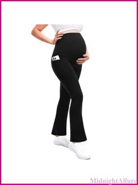Maternity Flare Leggings High Waist Belly Support Yoga Pants Pockets